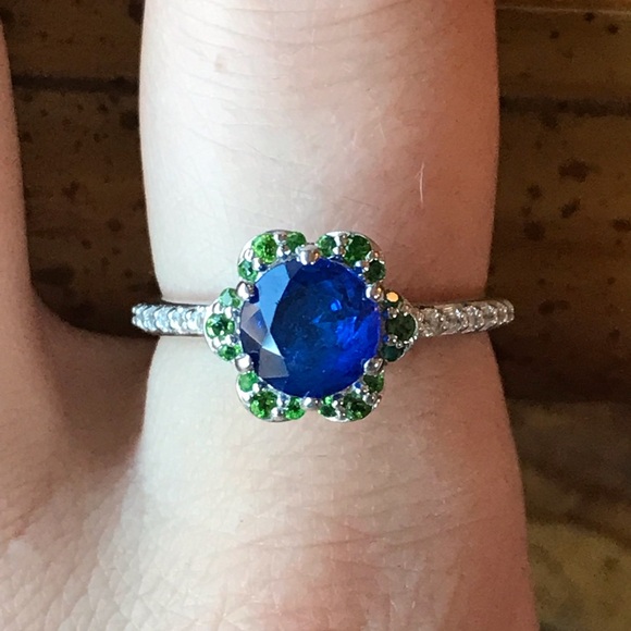 Natural Blue Spinel Chrome Diopside Sterling Silver Ring - Picture 1 of 8